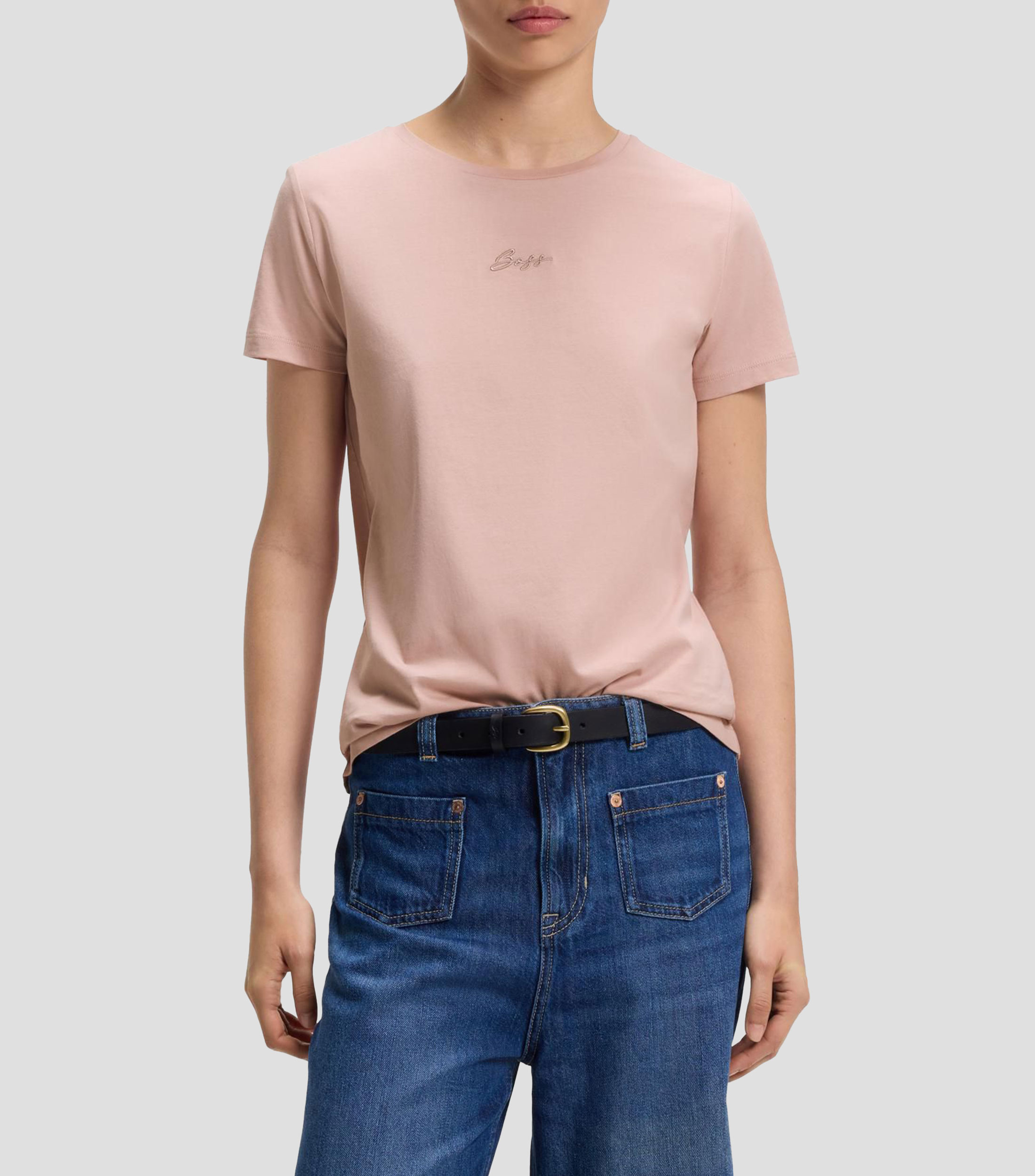 Playera slim de algodón con logo bordado en estilo manuscrito Mujer